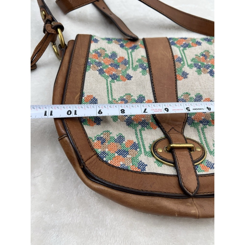 Vintage Fossil Brown Leather Canvas Single Stitch Saddle Bag Shoulder Bag EUC - Picture 15 of 16